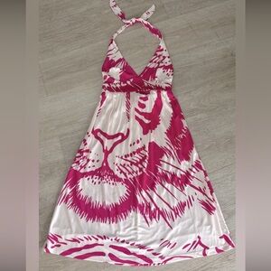 NWT Y2K Amanda Uprichard Silk Lion Print Halter Dress “ CHLOE, CAVALLI, & GUCCI